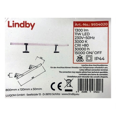 Lindby - Iluminação de espelho de casa de banho LED ARWYN LED/11W/230V IP44