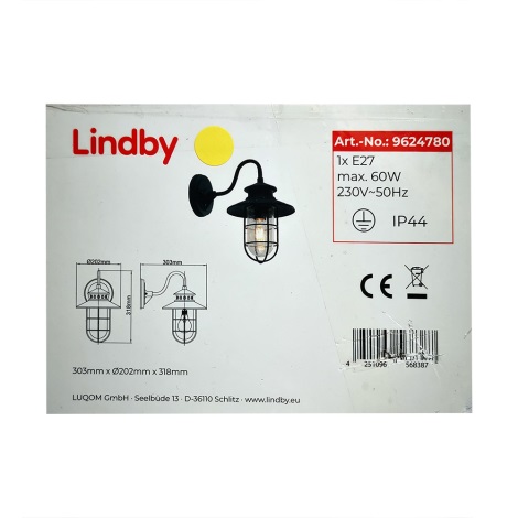 Lindby - Iluminação de parede exterior KYAN 1xE27/60W/230V IP44