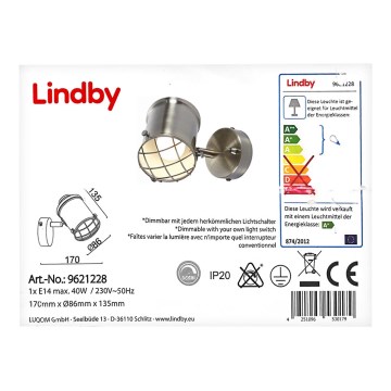 Lindby - Iluminação de parede LED com regulação EBBI 1xE14/5W/230V