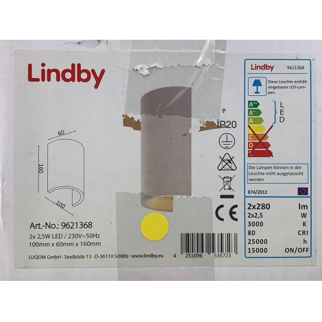 Lindby - Iluminação de parede LED JENKE 2xLED/2,5W/230V gesso