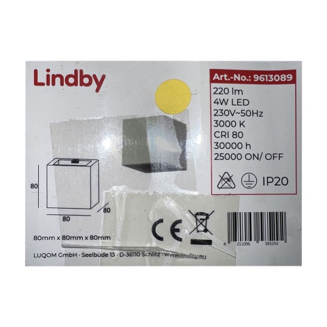 Lindby - Iluminação de parede LED QUASO LED/4W/230V