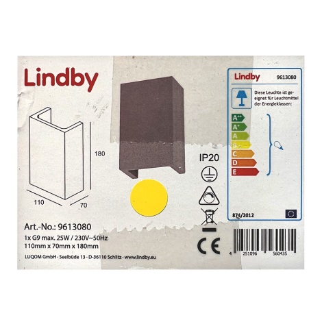 Lindby - Iluminação de parede SMIRA  1xG9/25W/230V