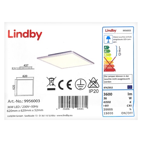 Lindby - Iluminação de teto LED LIVEL LED/36W/230V