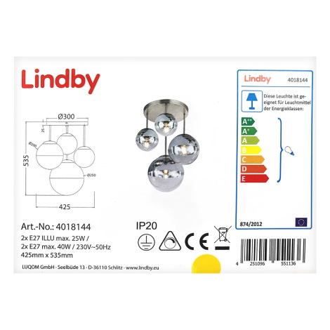 Lindby - Iluminação de teto RAVENA 2xE27/40W/230V + 2xE27/25W/230V