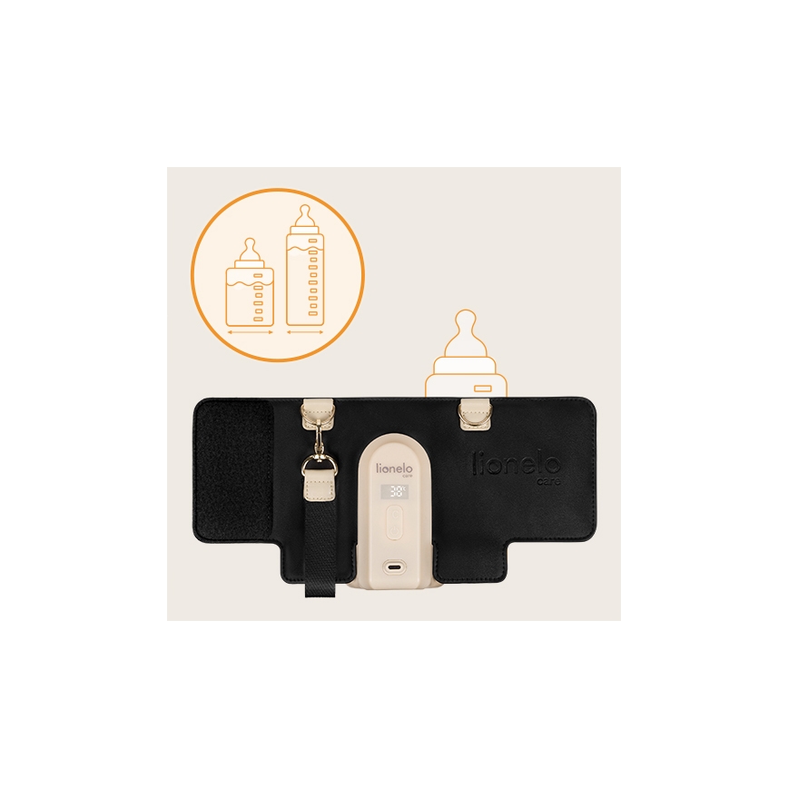 Lionelo - Aquecedor de biberões recarregável THERMUP GO EVO 18W/5V preto/bege