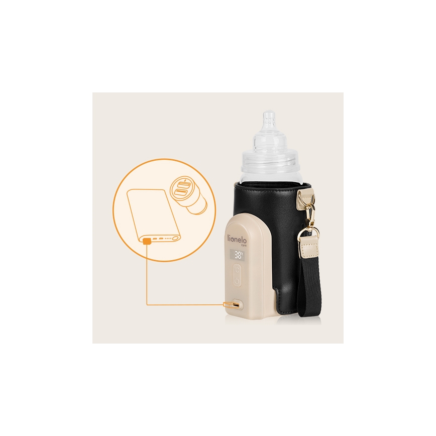 Lionelo - Aquecedor de biberões recarregável THERMUP GO EVO 18W/5V preto/bege