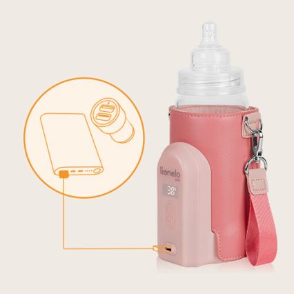 Lionelo - Aquecedor de biberões recarregável THERMUP GO EVO 18W/5V rosa