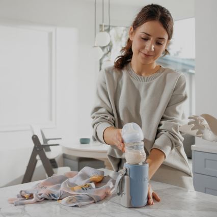 Lionelo - Aquecedor de biberões recarregável THERMUP GO PLUS 10W/5V azul/cinzento