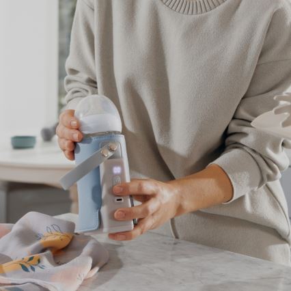 Lionelo - Aquecedor de biberões recarregável THERMUP GO PLUS 10W/5V azul/cinzento