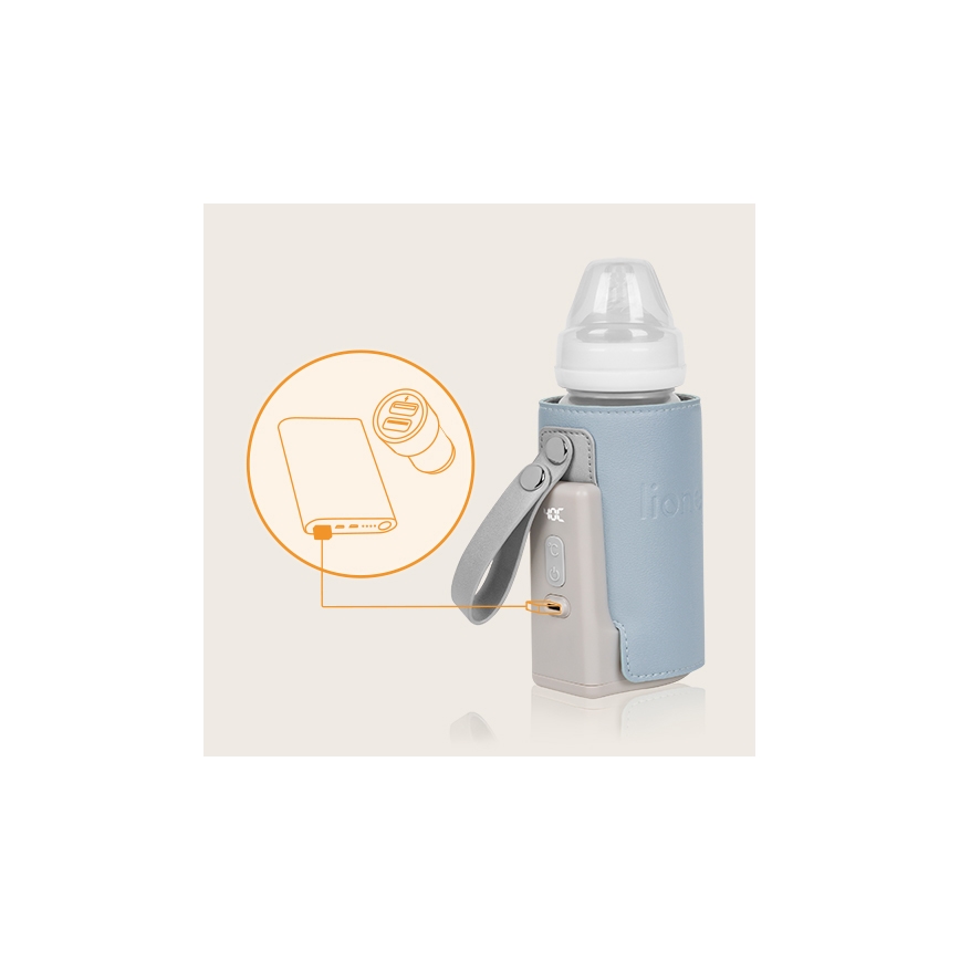 Lionelo - Aquecedor de biberões recarregável THERMUP GO PLUS 10W/5V azul/cinzento