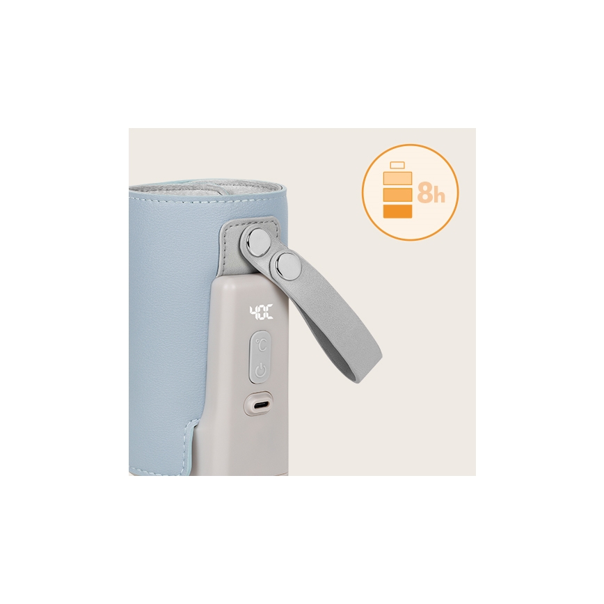 Lionelo - Aquecedor de biberões recarregável THERMUP GO PLUS 10W/5V azul/cinzento