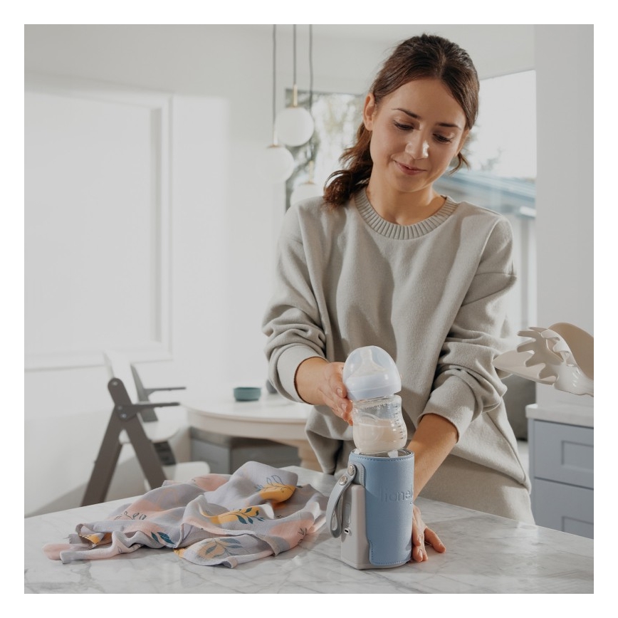 Lionelo - Aquecedor de biberões recarregável~ THERMUP GO PLUS 10W/5V azul/cinzento