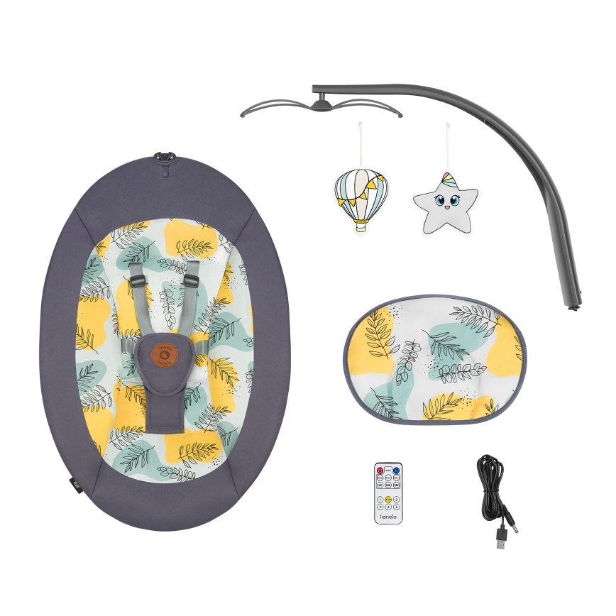 Lionelo - Balanço infantil com melodia RALF 4xAA Grey Concrete + controlo remoto