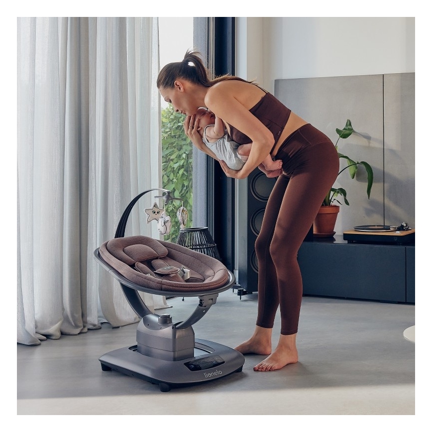 Lionelo - Baloiço infantil com melodia BLOSSOM Rosa Malva + controlo remoto