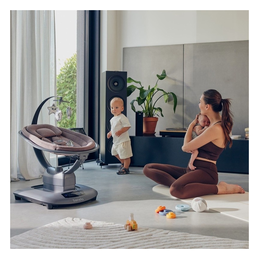 Lionelo - Baloiço infantil com melodia BLOSSOM Rosa Malva + controlo remoto