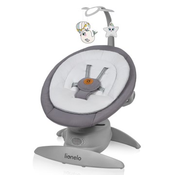 Lionelo - Baloiço infantil com melodia MELL Grey Stone 4x pilhas AA + controlo remoto