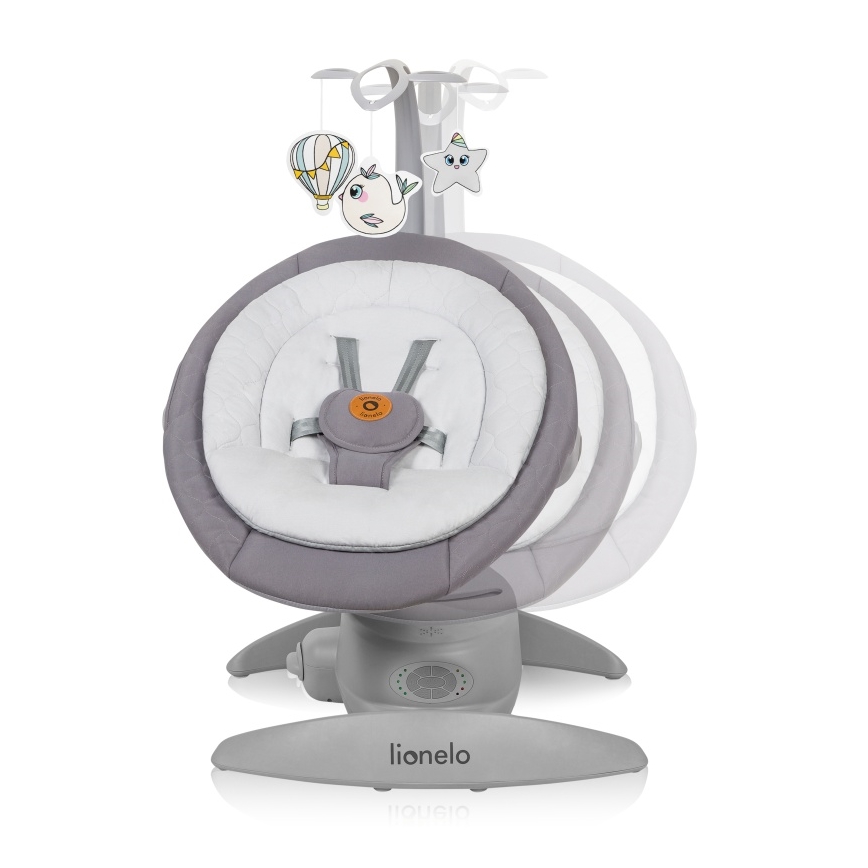 Lionelo - Baloiço infantil com melodia MELL Grey Stone 4x pilhas AA + controlo remoto