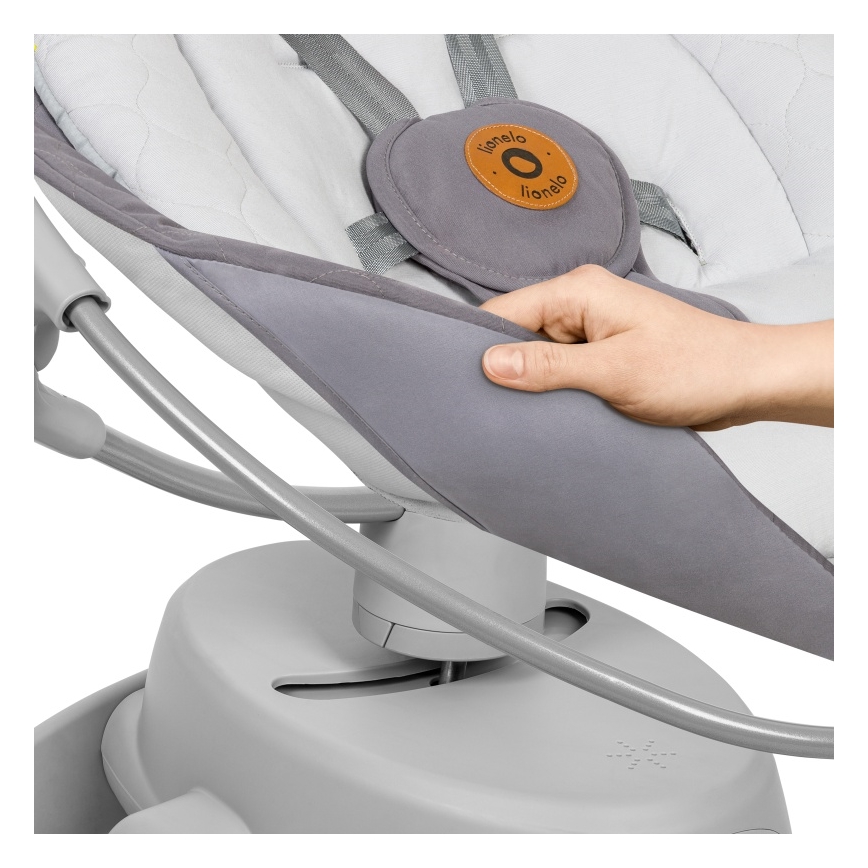 Lionelo - Baloiço infantil com melodia MELL Grey Stone 4x pilhas AA + controlo remoto