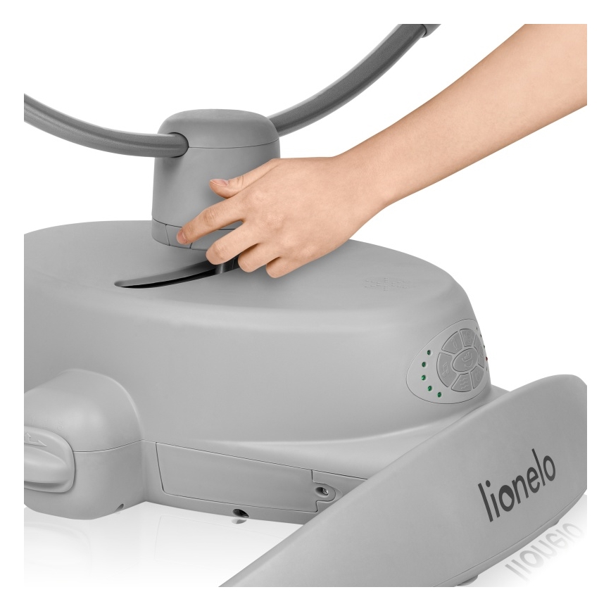 Lionelo - Baloiço infantil com melodia MELL Grey Stone 4x pilhas AA + controlo remoto