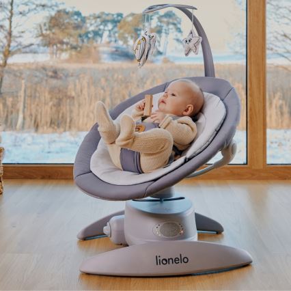 Lionelo - Baloiço infantil com melodia MELL Pedra Cinzenta 4xAA + controlo remoto