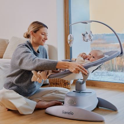 Lionelo - Baloiço infantil com melodia MELL Pedra Cinzenta 4xAA + controlo remoto