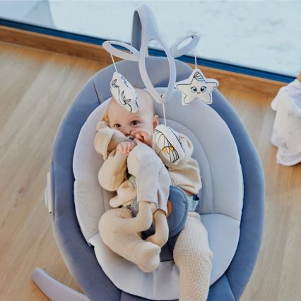 Lionelo - Baloiço infantil com melodia MELL Pedra Cinzenta 4xAA + controlo remoto