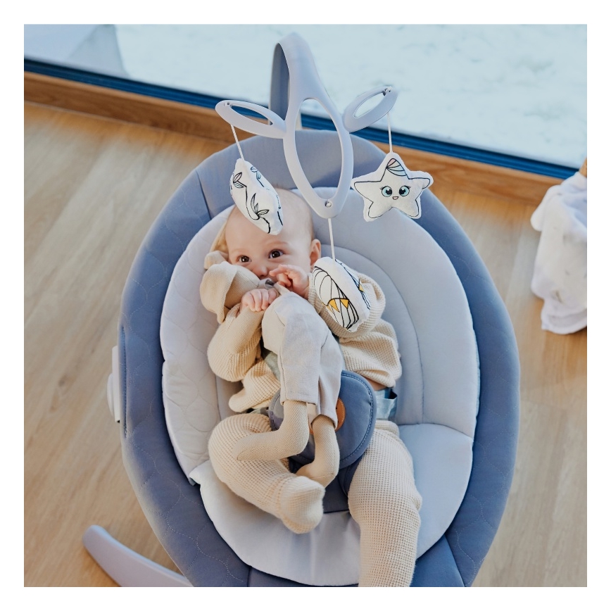 Lionelo - Baloiço infantil com melodia MELL Pedra Cinzenta 4xAA + controlo remoto