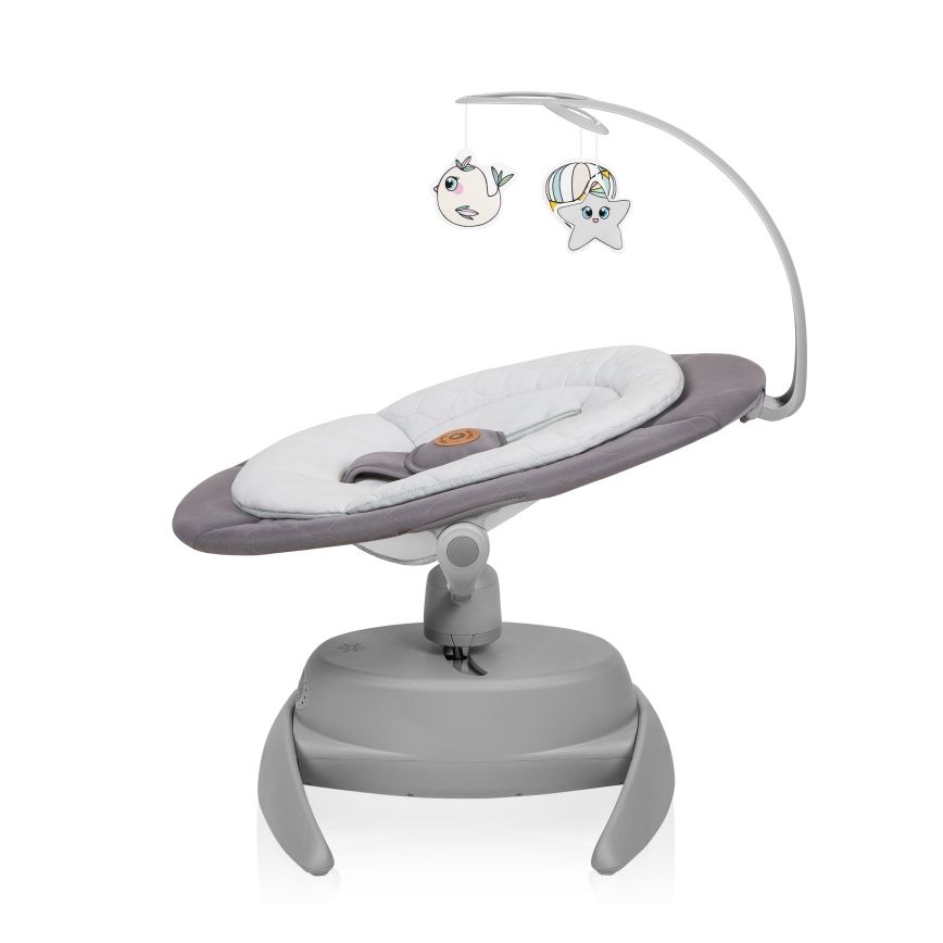 Lionelo - Baloiço infantil com melodia MELL Pedra Cinzenta 4xAA + controlo remoto