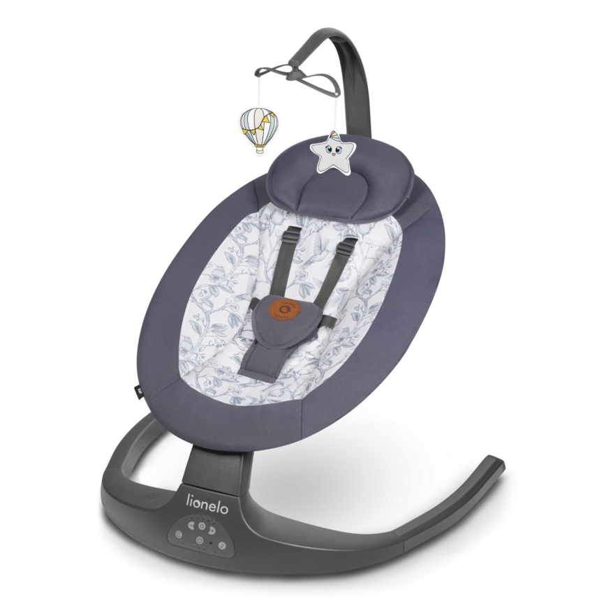 Lionelo - Baloiço infantil com melodia RALF 4xAA Cinzento e Branco + controlo remoto