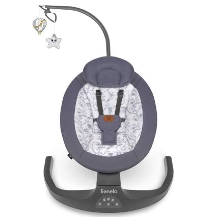 Lionelo - Baloiço infantil com melodia RALF 4xAA Cinzento e Branco + controlo remoto