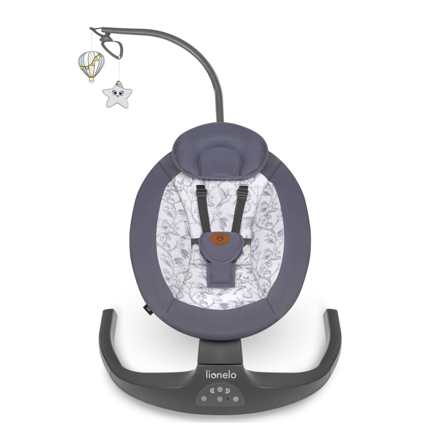 Lionelo - Baloiço infantil com melodia RALF 4xAA Cinzento e Branco + controlo remoto