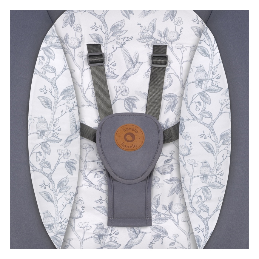 Lionelo - Baloiço infantil com melodia RALF 4xAA Cinzento e Branco + controlo remoto