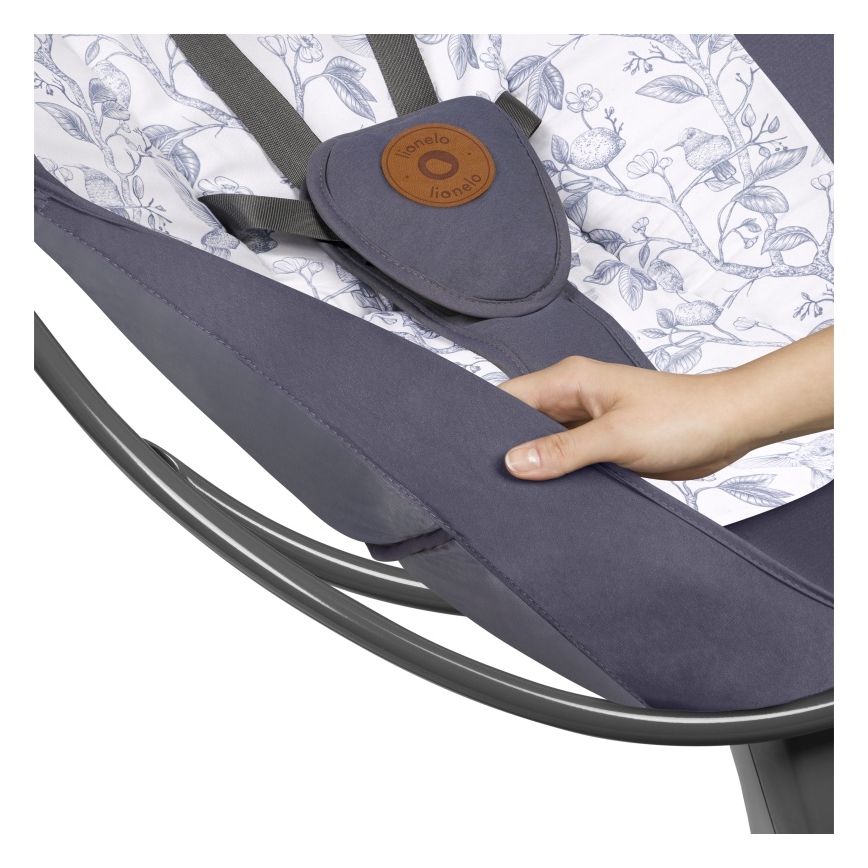 Lionelo - Baloiço infantil com melodia RALF 4xAA Cinzento e Branco + controlo remoto