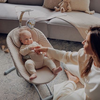 Lionelo - Baloiço infantil musical RIO 4xC Bege Latte + controlo remoto