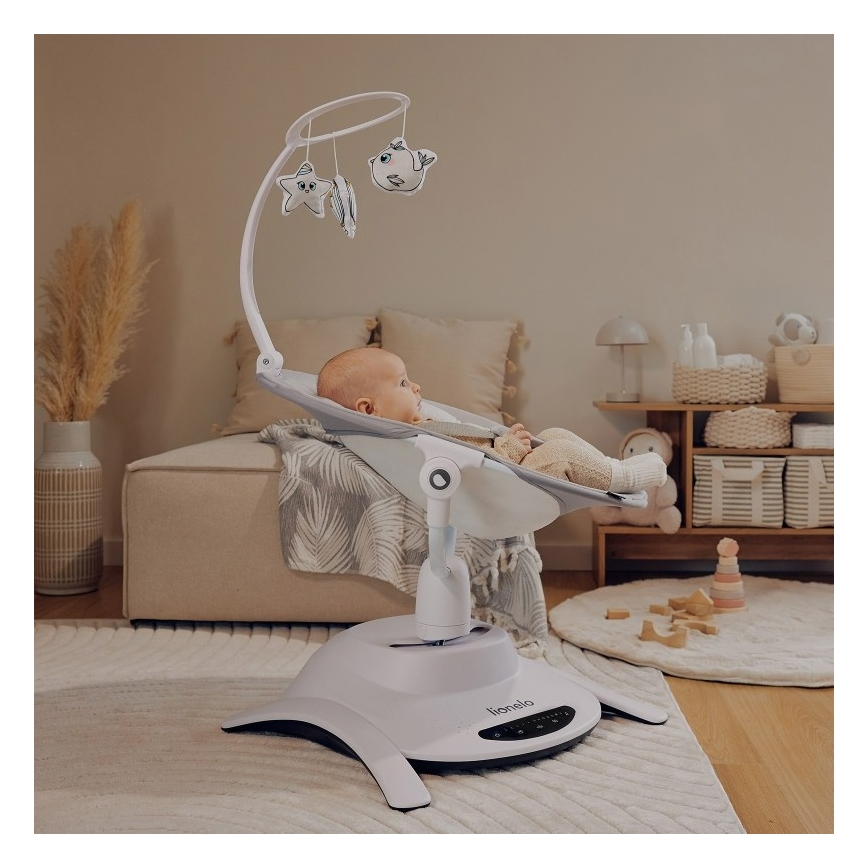 Lionelo - Baloiço para bebé com melodia BELLA Grey Concrete + comando remoto