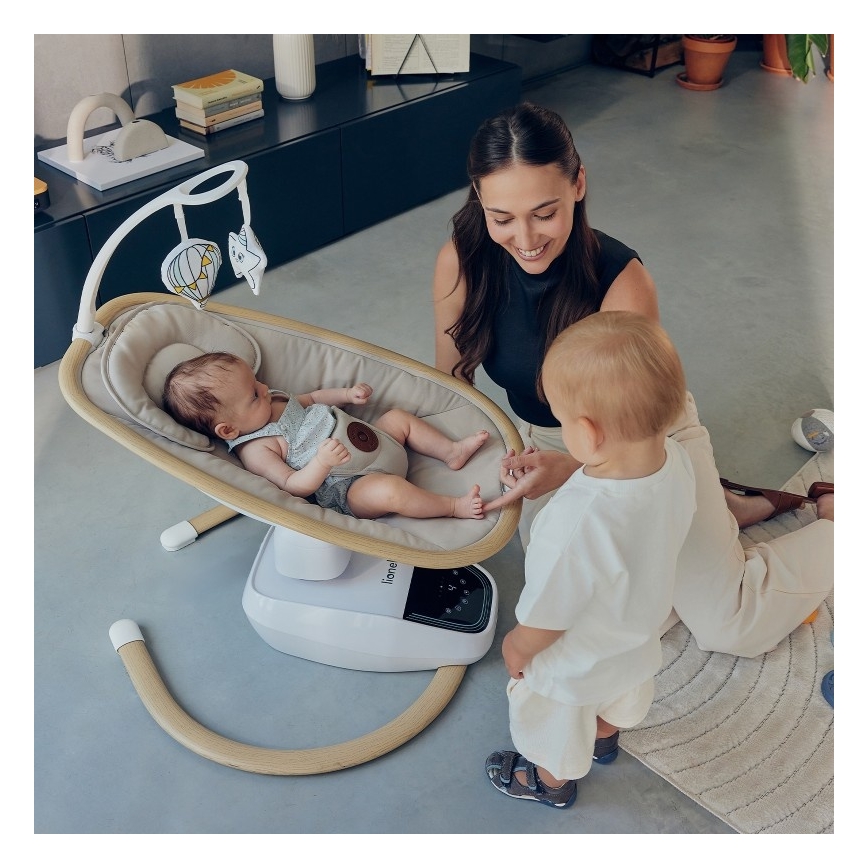 Lionelo - Baloiço para bebé com melodia OLIVIA Beige Natural + controlo remoto