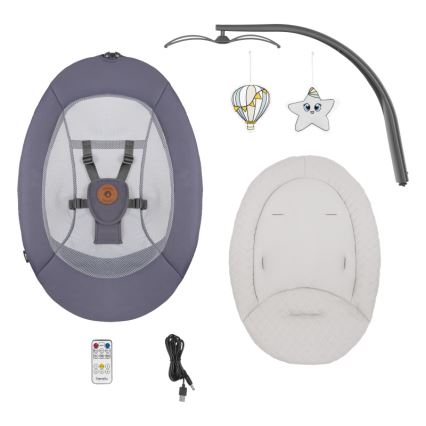 Lionelo - Baloiço para bebé com melodia RALF 4xAA Cinza Grafite + comando remoto