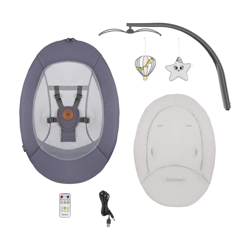 Lionelo - Baloiço para bebé com melodia RALF 4xAA Cinza Grafite + comando remoto