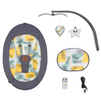 Lionelo - Baloiço para bebé com melodia RALF 4xAA Cinzento Concreto + comando à distância