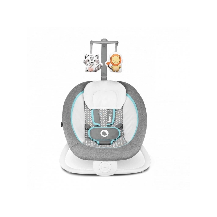 Lionelo - Baloiço vibratório infantil com melodia PASCAL 2xAA cinzento/turquesa