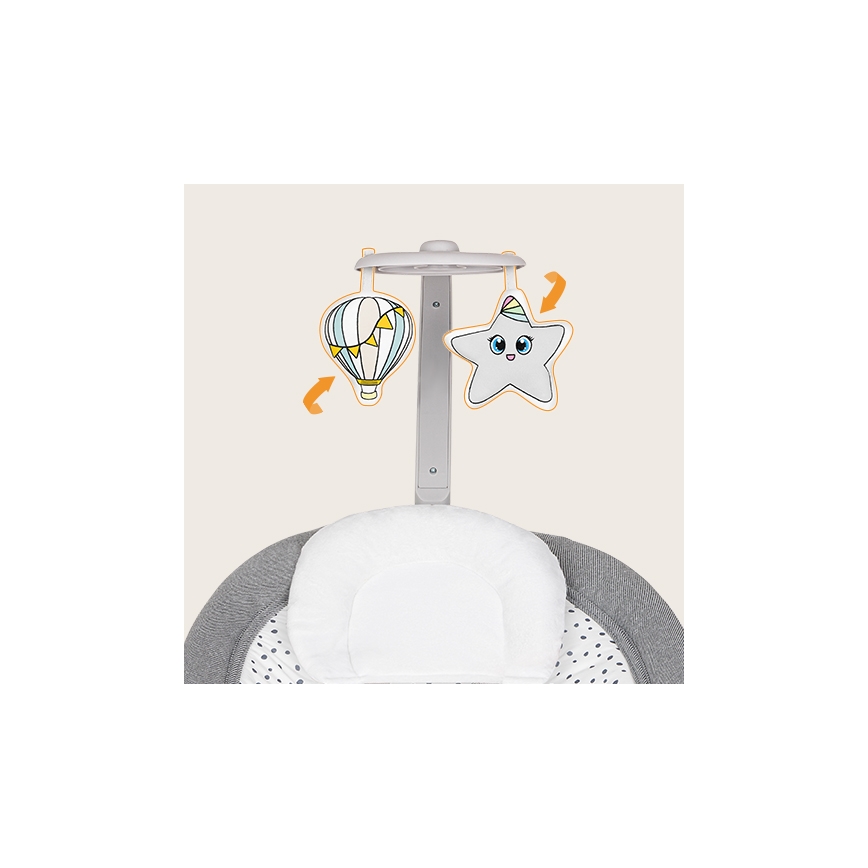 Lionelo - Baloiço vibratório para bebé com melodia PASCAL 2xAA cinzento