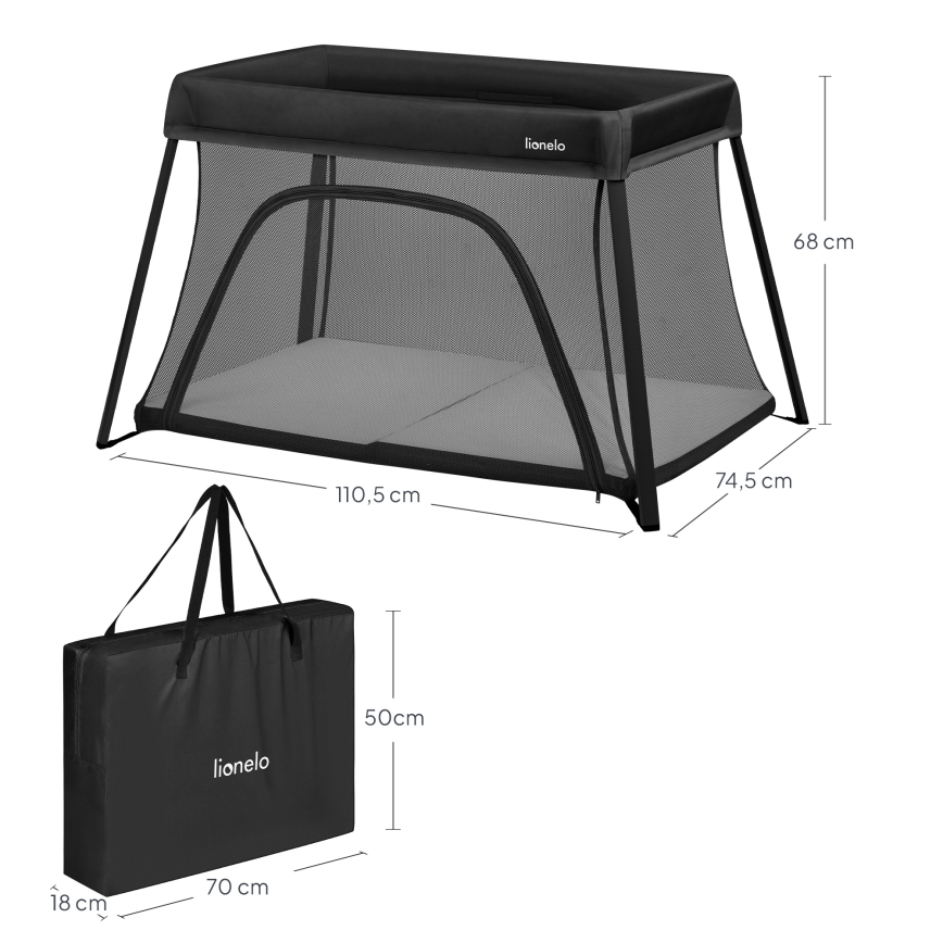 Lionelo - Berço de viagem 3 em 1 ALICE Preto