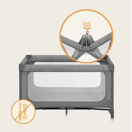 Lionelo - Berço de viagem JASMIN EASY FOLD Grey Stone