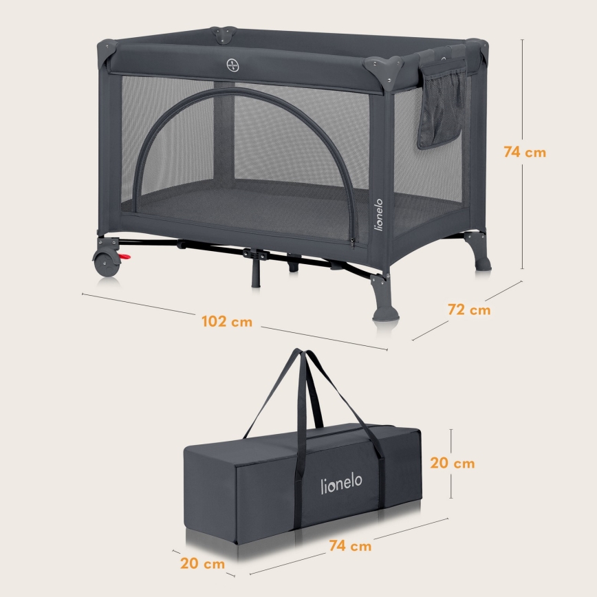 Lionelo - Berço de Viagem LAURA Cinza Concreto