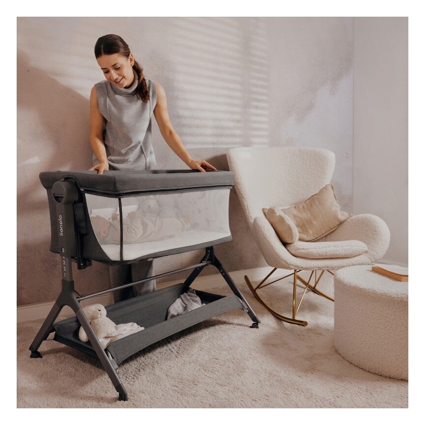 Lionelo - Berço infantil 3 em 1 LEONIE PLUS cinza