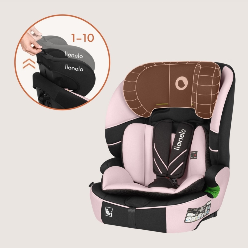 Lionelo - Cadeira auto LEVI FIX i-Size 76-150 cm Rosa Bebé