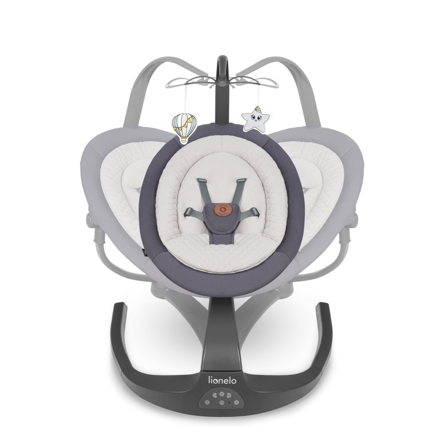 Lionelo - Cadeira de balanço para bebé RINA com melodia, 4x pilhas AA, Cinzento Betão + controlo remoto