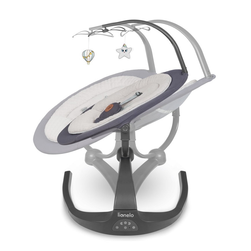 Lionelo - Cadeira de balanço para bebé RINA com melodia, 4x pilhas AA, Cinzento Betão + controlo remoto