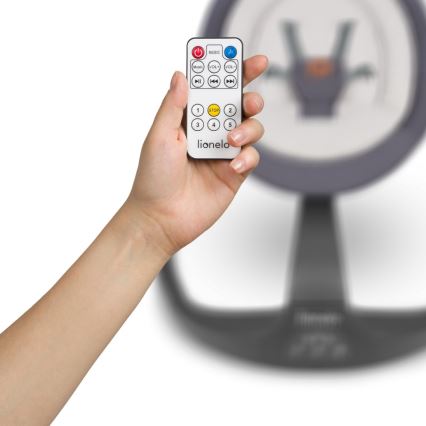 Lionelo - Cadeira de balanço para bebé RINA com melodia, 4x pilhas AA, Cinzento Betão + controlo remoto