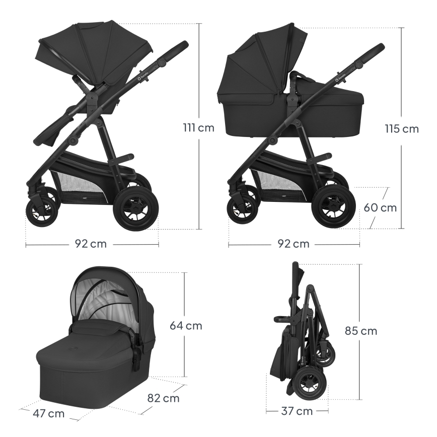 Lionelo - Carrinho combinado 3 em 1 BIANKA Black Onyx